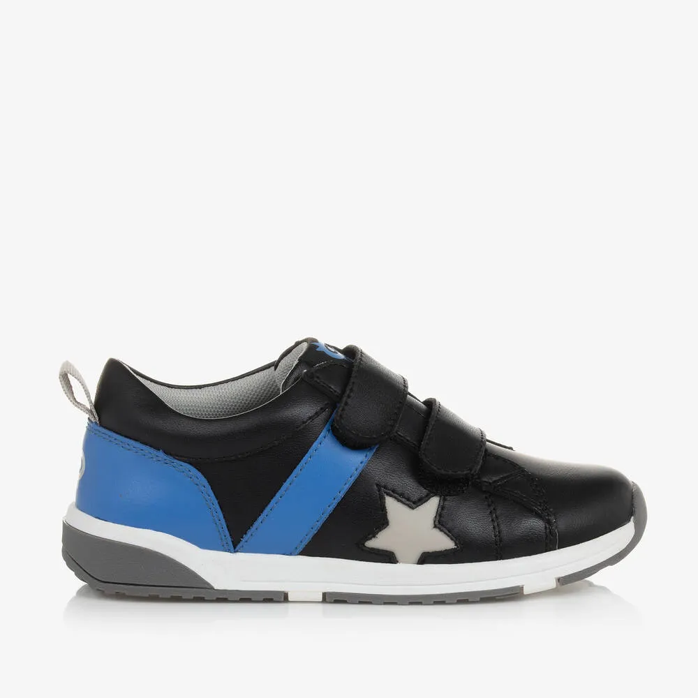 Boys Black & Blue Leather Star Trainers