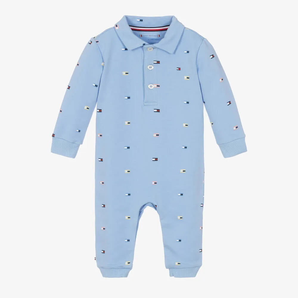 Boys Blue Cotton Flag Print Romper