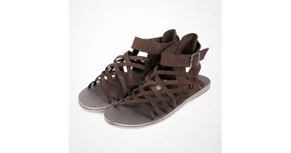 Brown Strappy Cross Straps High Top Mens Gladiator Roman Sandals