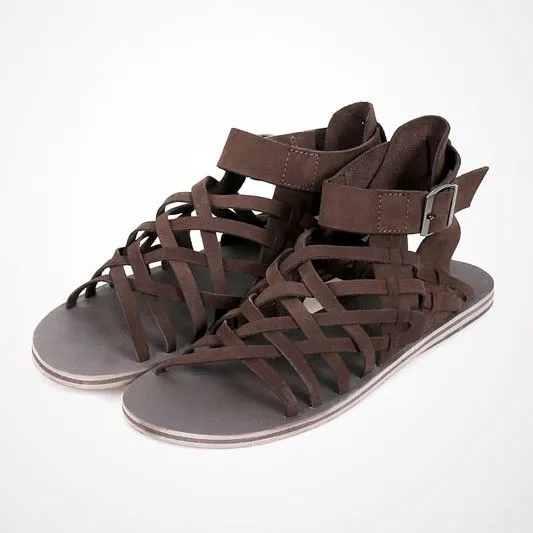 Brown Strappy Cross Straps High Top Mens Gladiator Roman Sandals