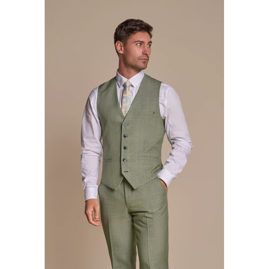 Caridi - Men's Sage Green Checked Waistcoat