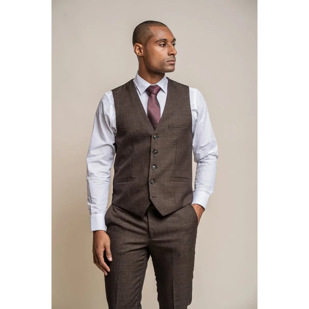 Caridi - Men's Tweed Brown Waistcoat