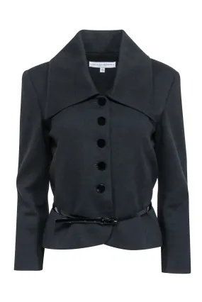 Carolina Herrera - Black Cropped Button-Up Jacket w/ Belt Sz 8