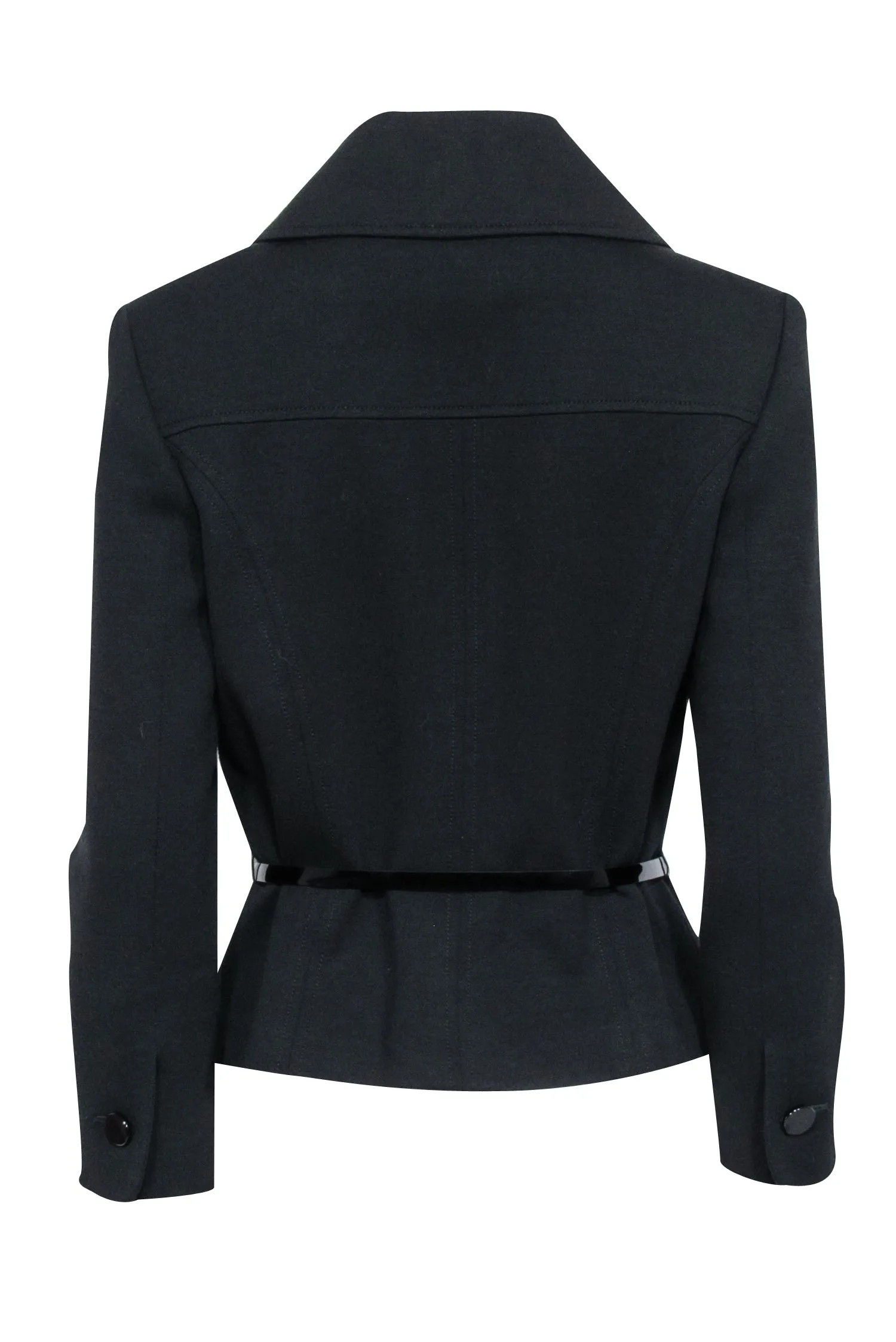 Carolina Herrera - Black Cropped Button-Up Jacket w/ Belt Sz 8