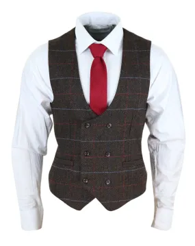 Cavani Tommy - Men's Brown Herringbone Tweed Check Waistcoat