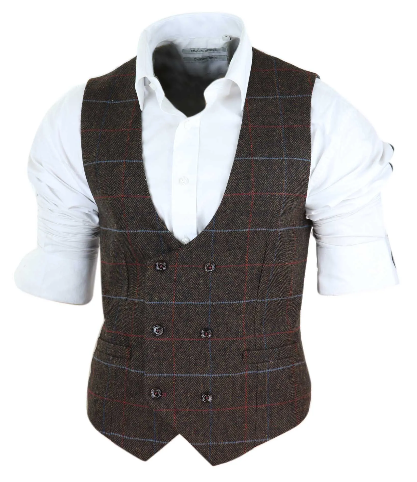 Cavani Tommy - Men's Brown Herringbone Tweed Check Waistcoat