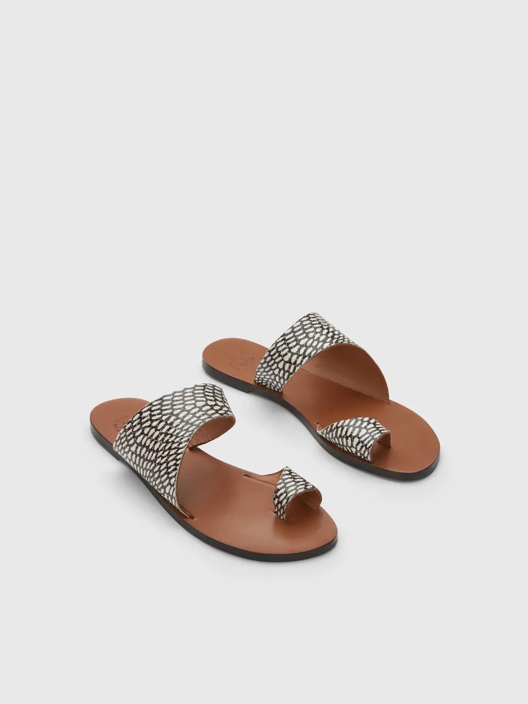 Centola Black/Linen Printed Graphic Snake Nappa Cutout sandals