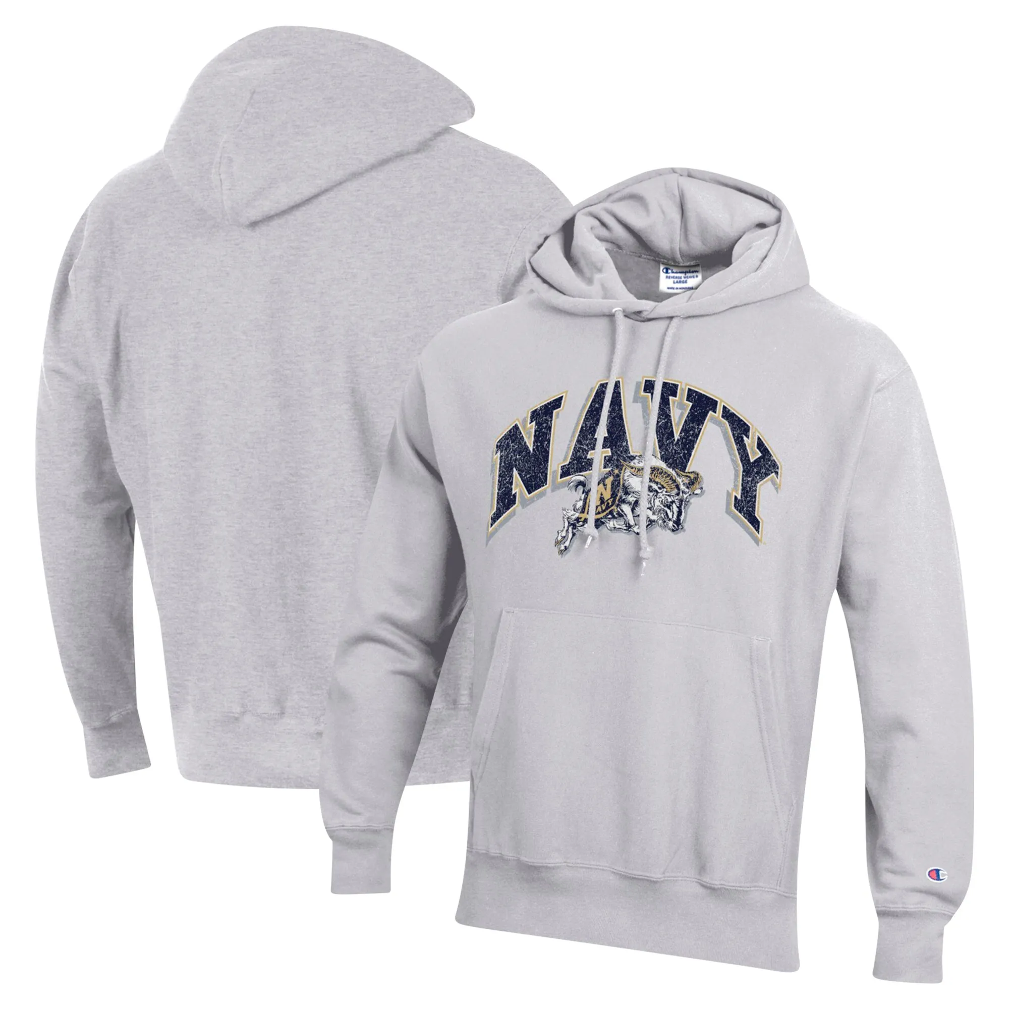 Champion Navy Midshipmen Gray Vault Late Night Reverse Weave Pullover Hoodie