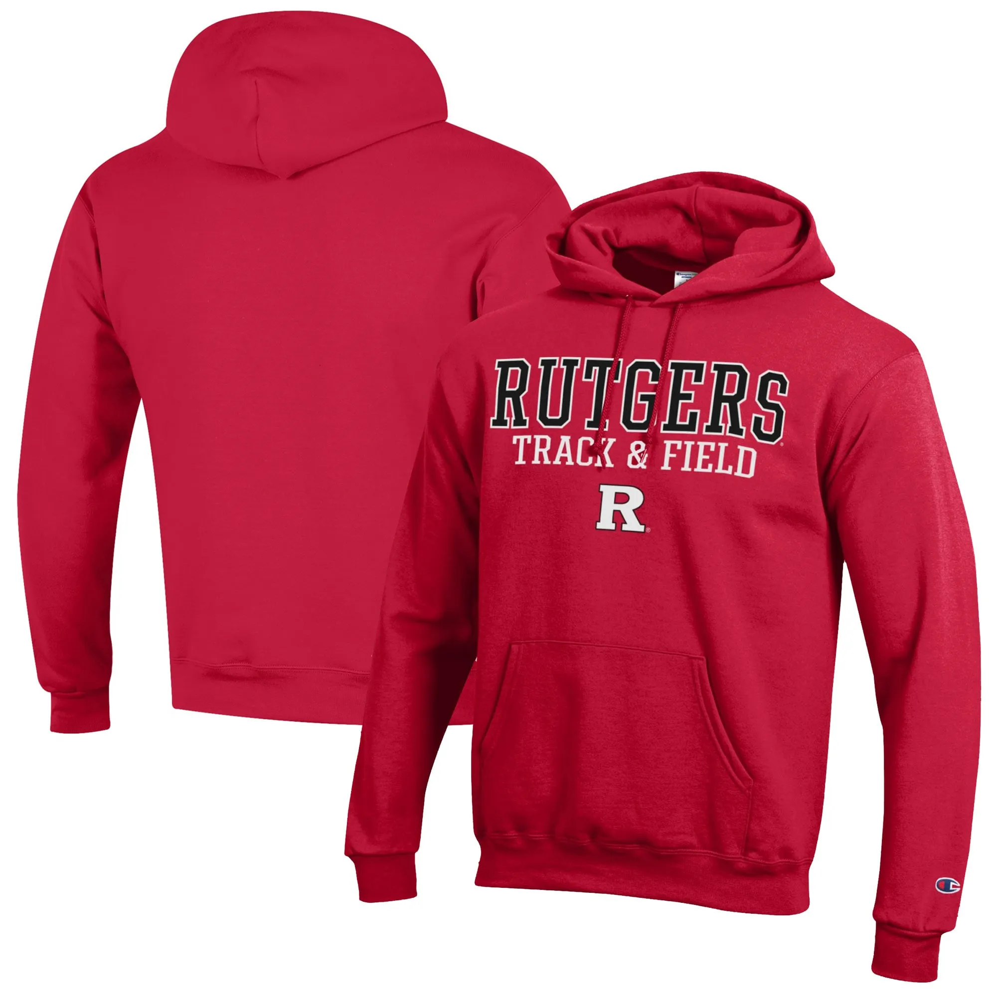 Champion  Rutgers Scarlet Knights Scarlet Track & Field Stack Powerblend Pullover Hoodie