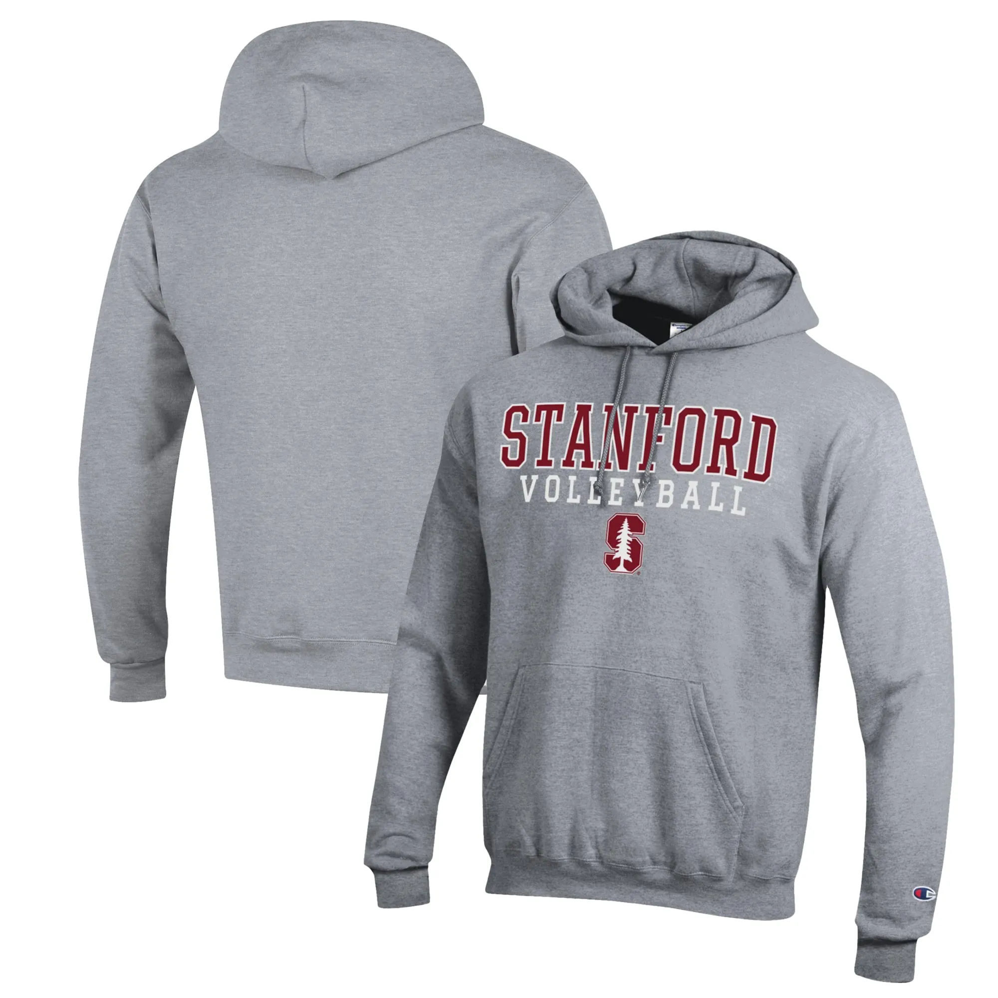 Champion Stanford Cardinal Heather Gray Stack Logo Volleyball Powerblend Pullover Hoodie