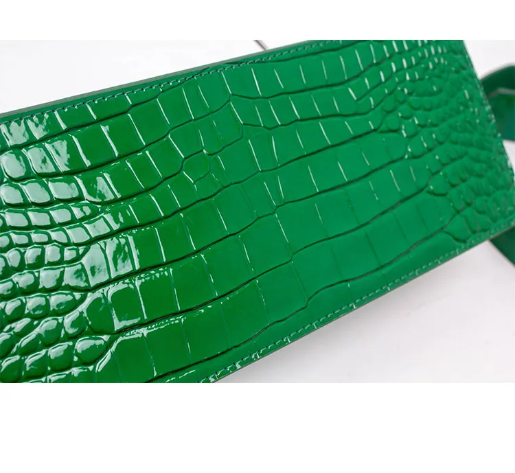 Chleo Faux Snake Skin Leather Rectangular Shaped Wide Handbag