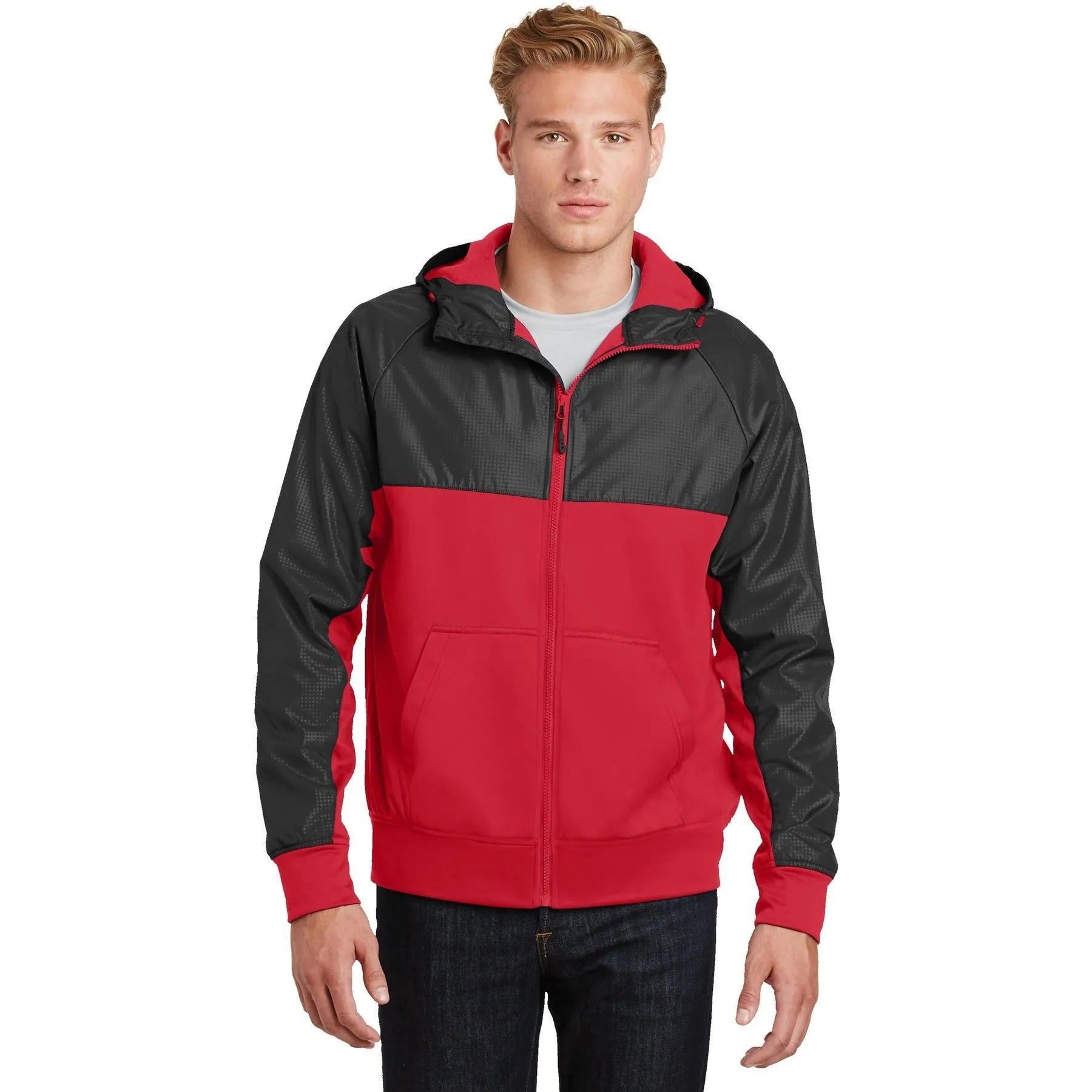 CLOSEOUT - Sport-Tek Embossed Hybrid Full-Zip Hooded Jacket