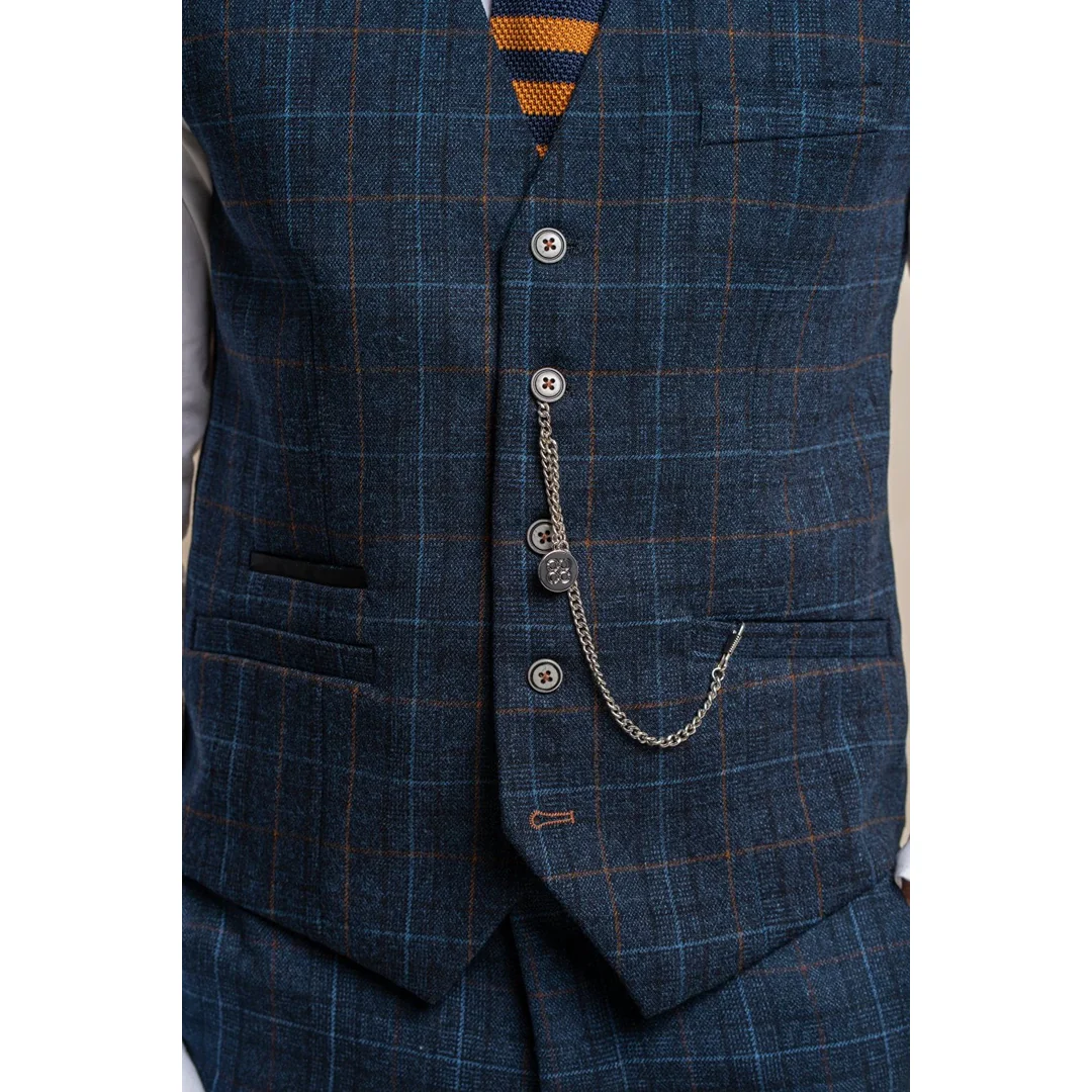 Cody - Men's Navy Blue Check Waistcoat