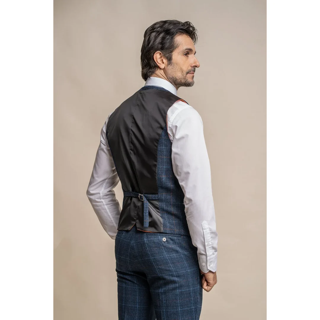 Cody - Men's Navy Blue Check Waistcoat