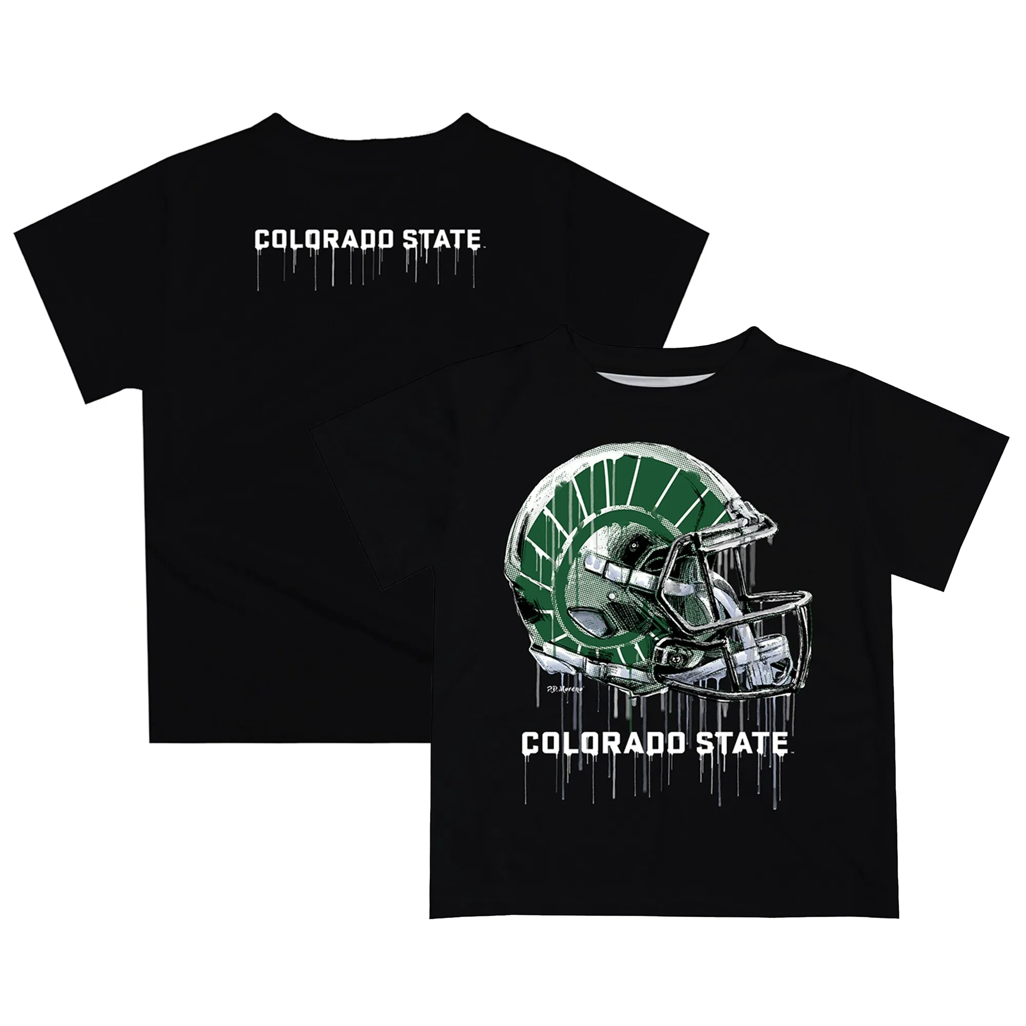 Colorado State Rams Youth Black Dripping Helmet T-Shirt