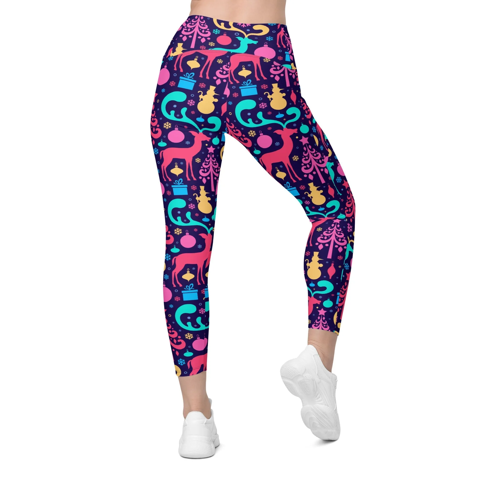 Colorful Christmas Crossover Leggings With Pockets