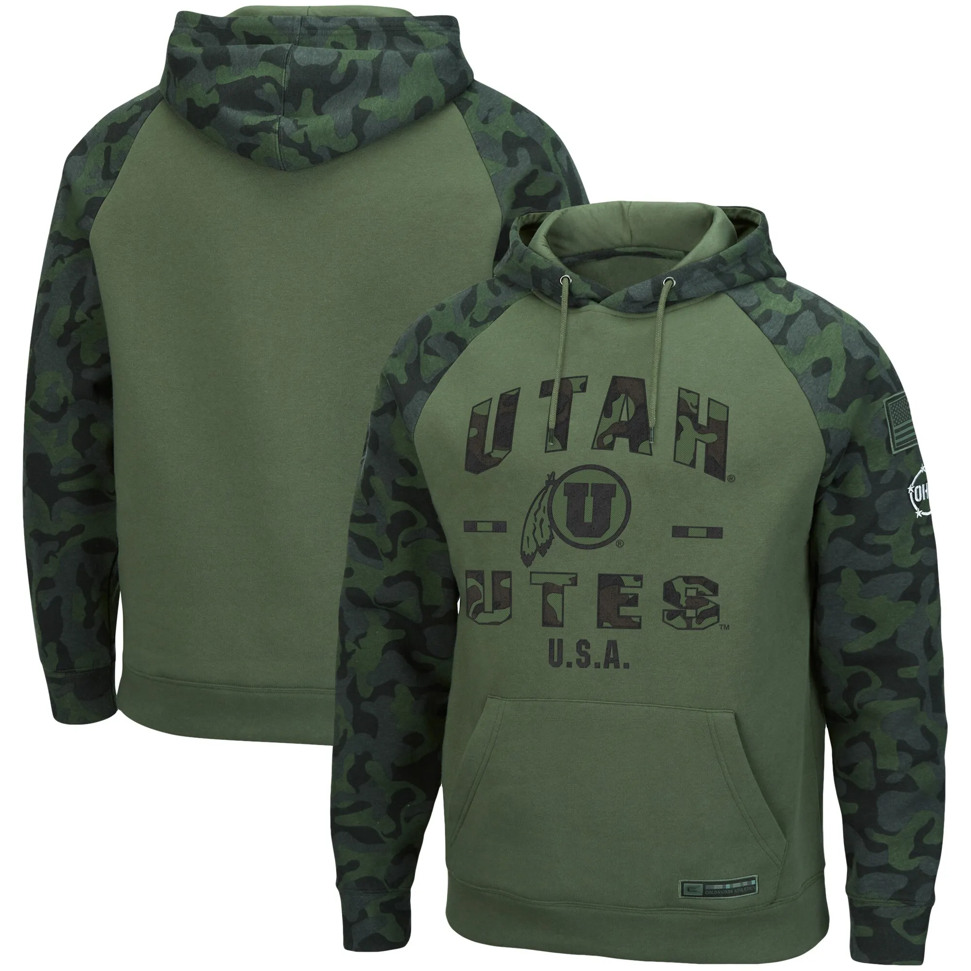 Colosseum Utah Utes Olive/Camo OHT Military Appreciation Raglan Pullover Hoodie