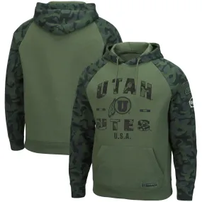 Colosseum Utah Utes Olive/Camo OHT Military Appreciation Raglan Pullover Hoodie