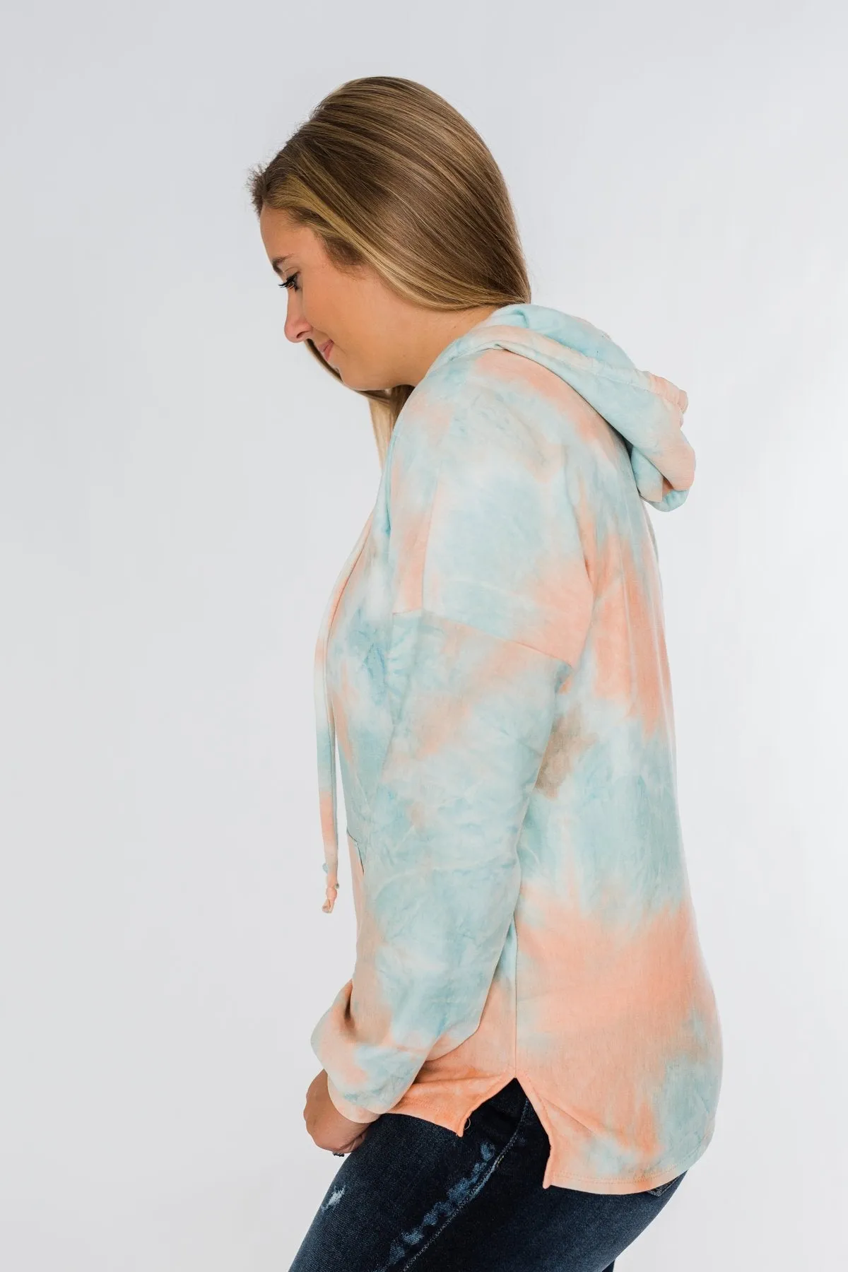 Cotton Candy Dreams Tie Dye Hoodie- Peach & Blue