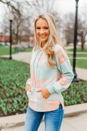 Cotton Candy Dreams Tie Dye Hoodie- Peach & Blue