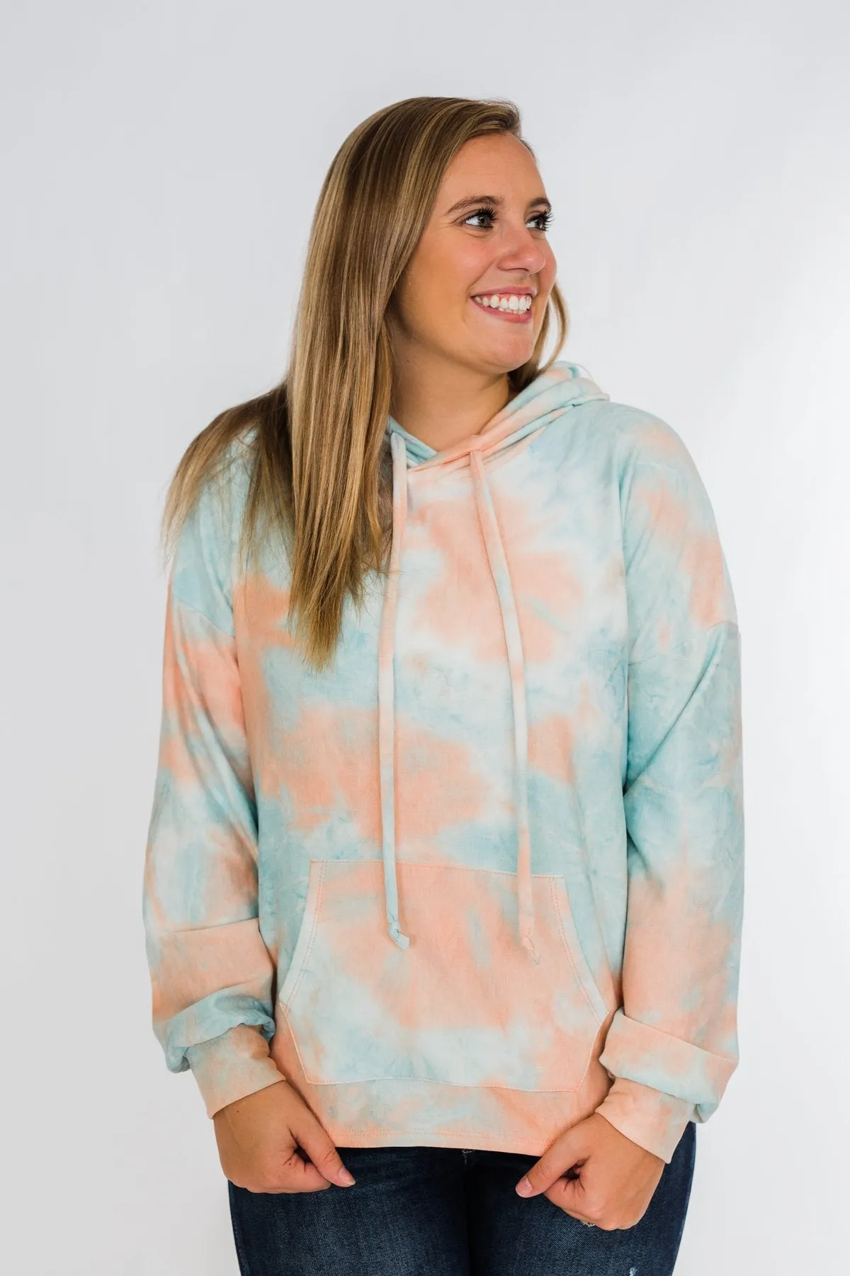 Cotton Candy Dreams Tie Dye Hoodie- Peach & Blue