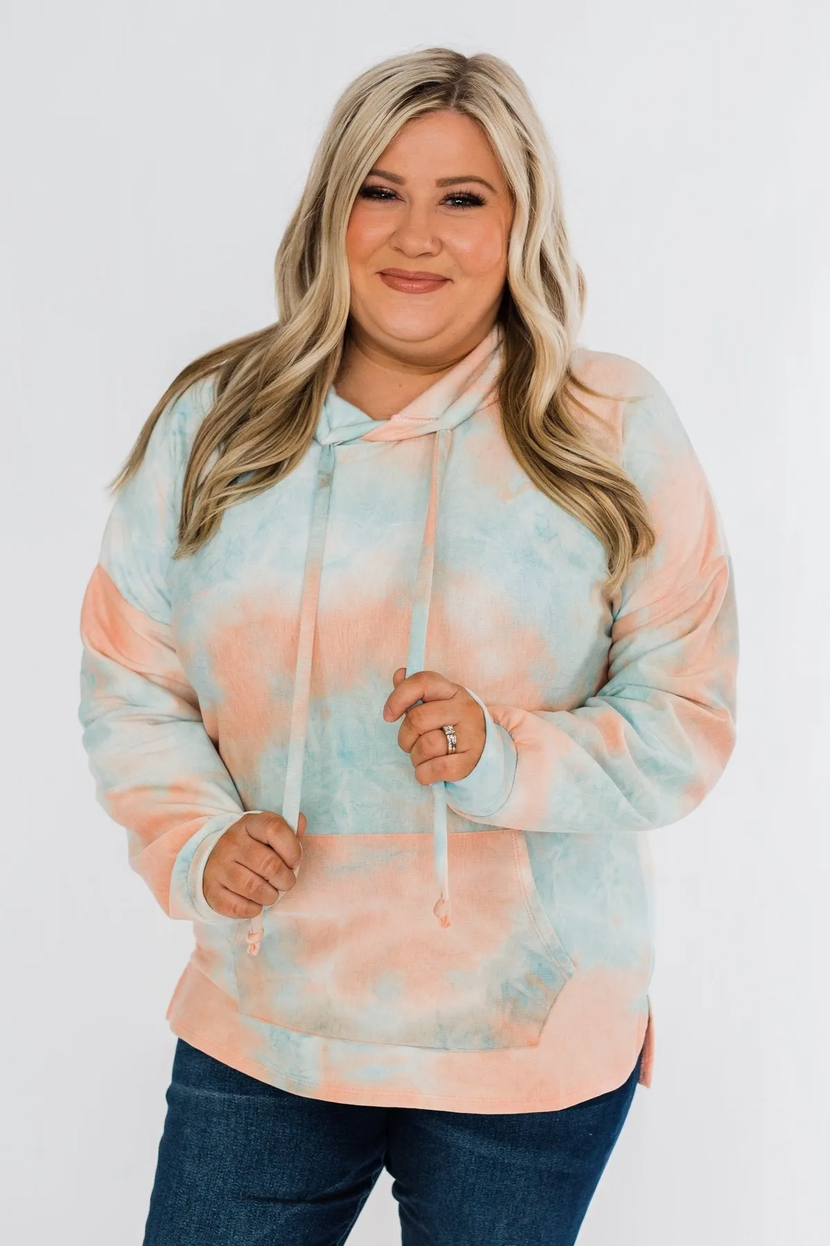 Cotton Candy Dreams Tie Dye Hoodie- Peach & Blue