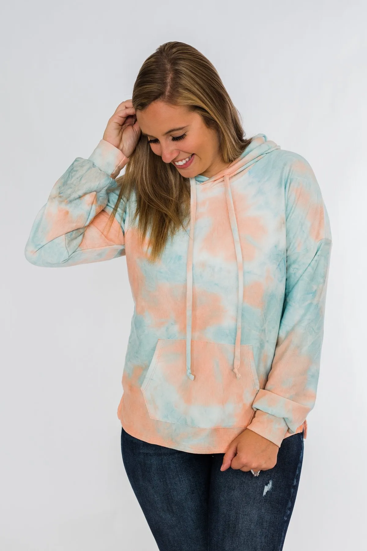 Cotton Candy Dreams Tie Dye Hoodie- Peach & Blue