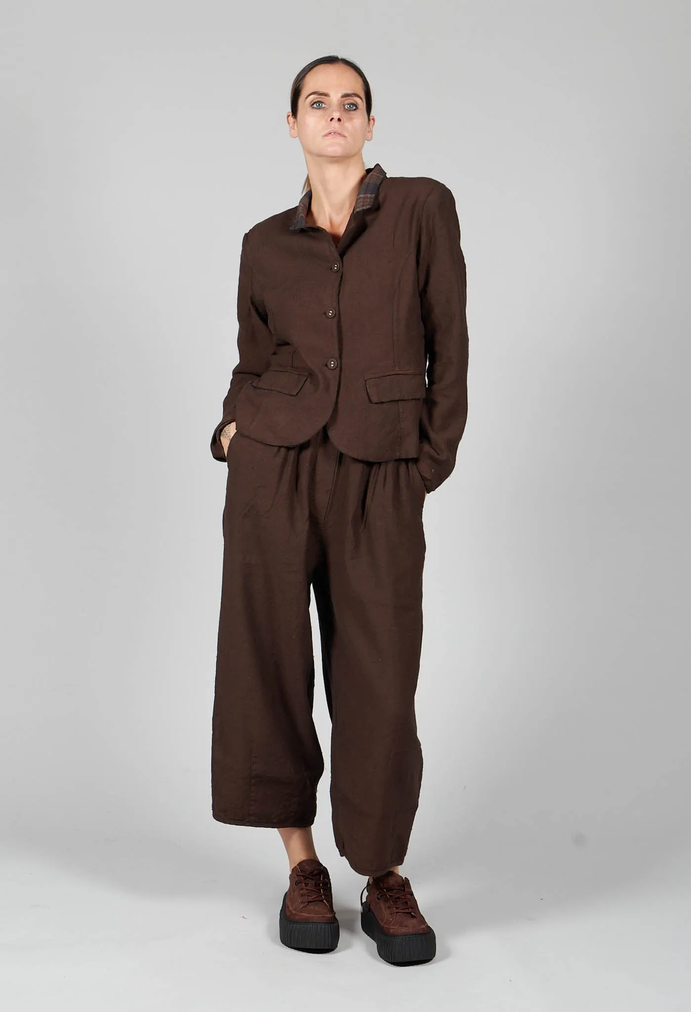 Cotton Linen Blend Cropped Jacket in Espresso