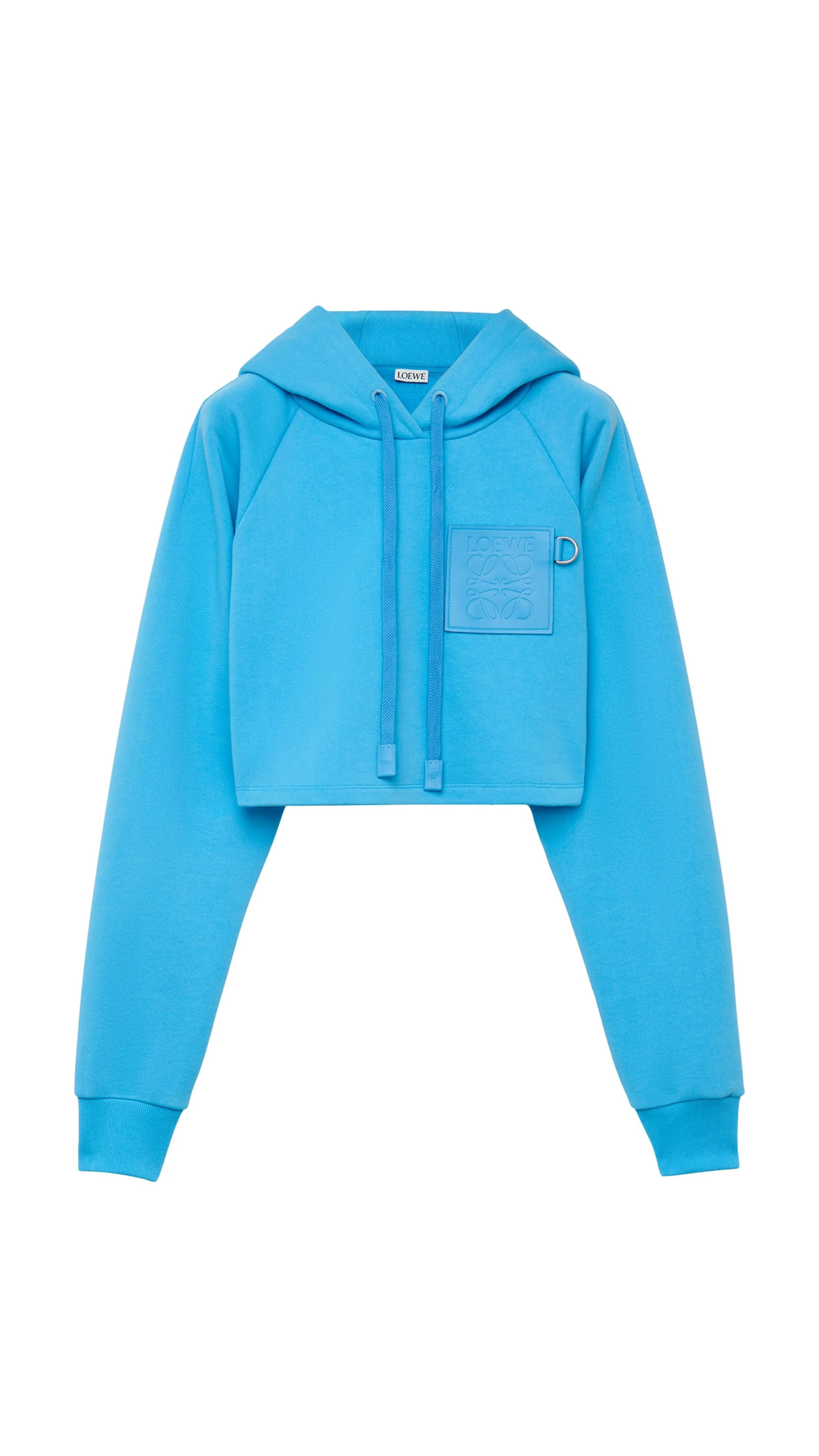 Cropped Hoodie in Cotton - Medium Turquoise