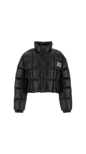 Cropped Nylon Down Jacket - Black