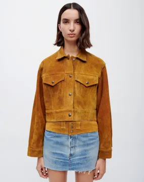 Cropped Suede Fringe Jacket - Tan Suede