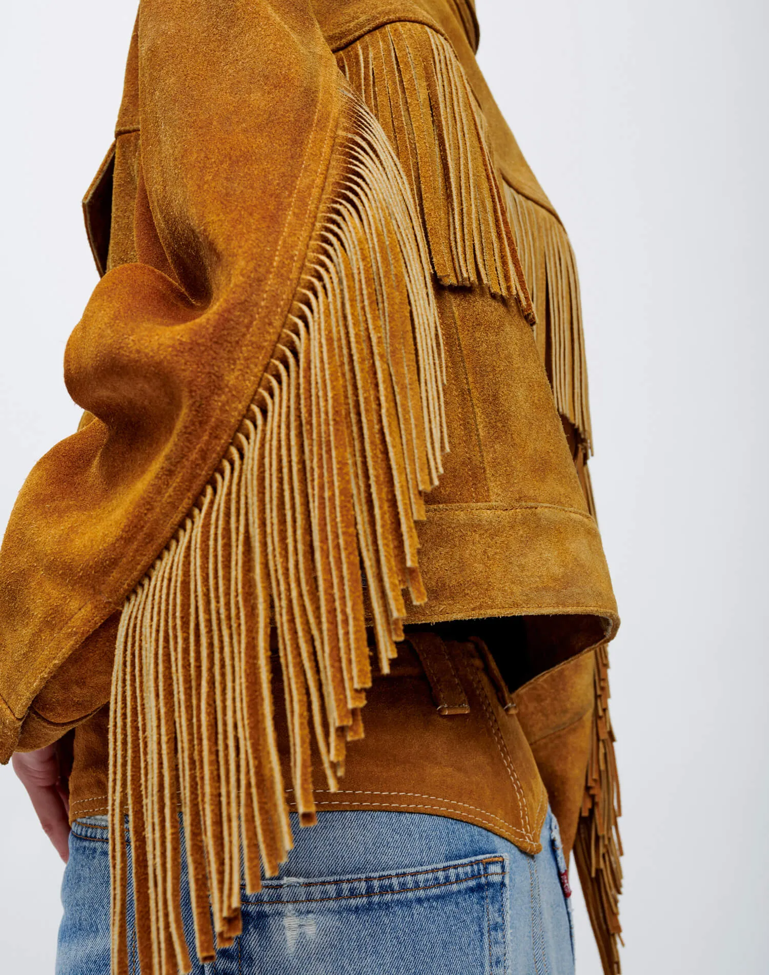 Cropped Suede Fringe Jacket - Tan Suede