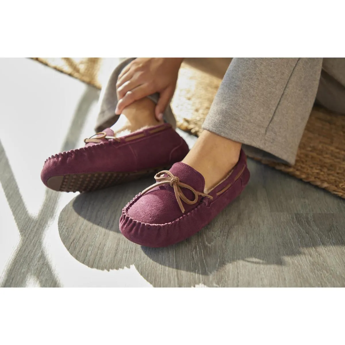      Dearfoams Women's Indoor/Outdoor Memory Foam Suede Moccasin Slipper     