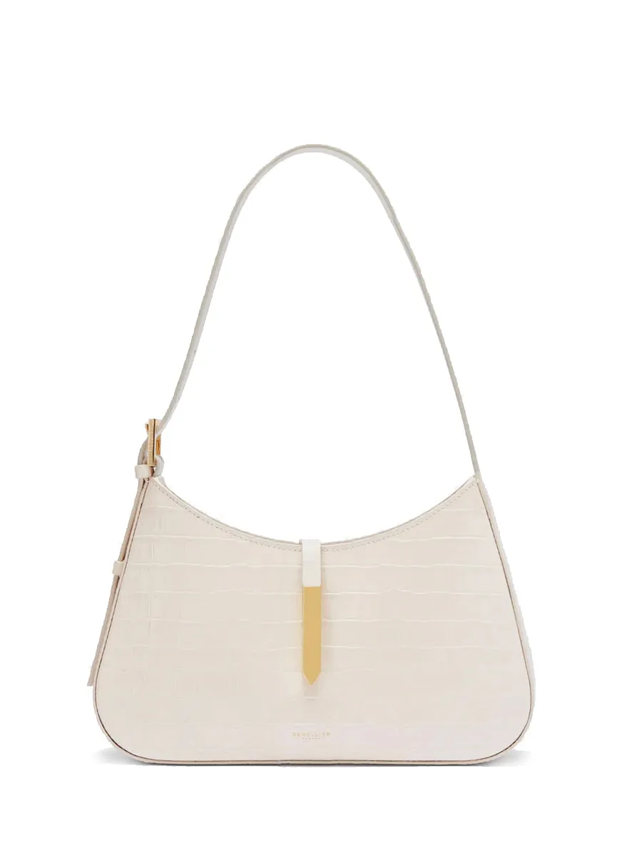 DeMellier London N110 Tokyo Croc Embossed Shoulder Bag in Off-White