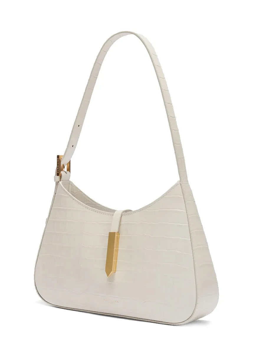 DeMellier London N110 Tokyo Croc Embossed Shoulder Bag in Off-White