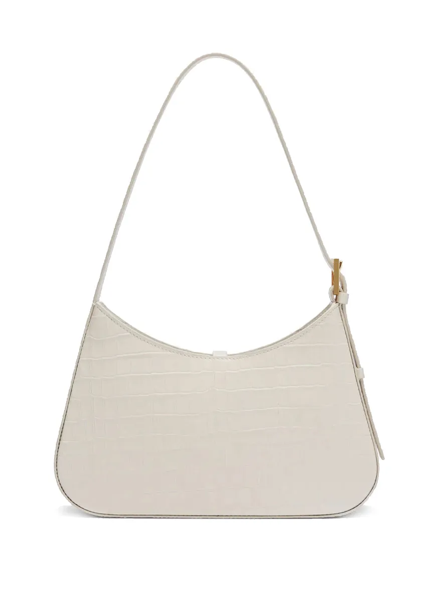 DeMellier London N110 Tokyo Croc Embossed Shoulder Bag in Off-White