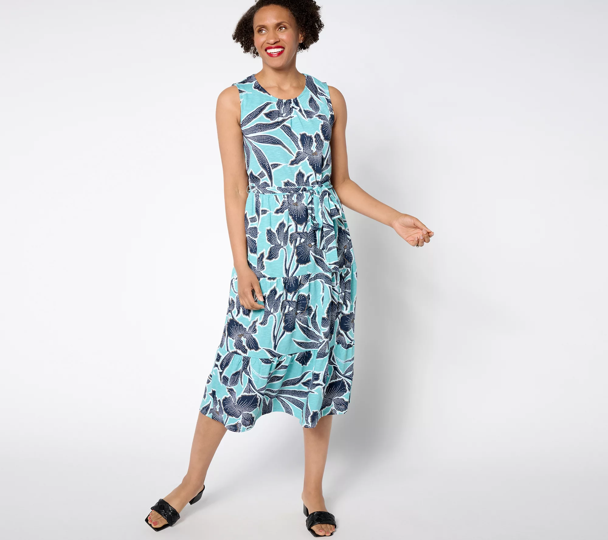 Denim & Co. Petite Slub Jersey Tiered Midi Dress