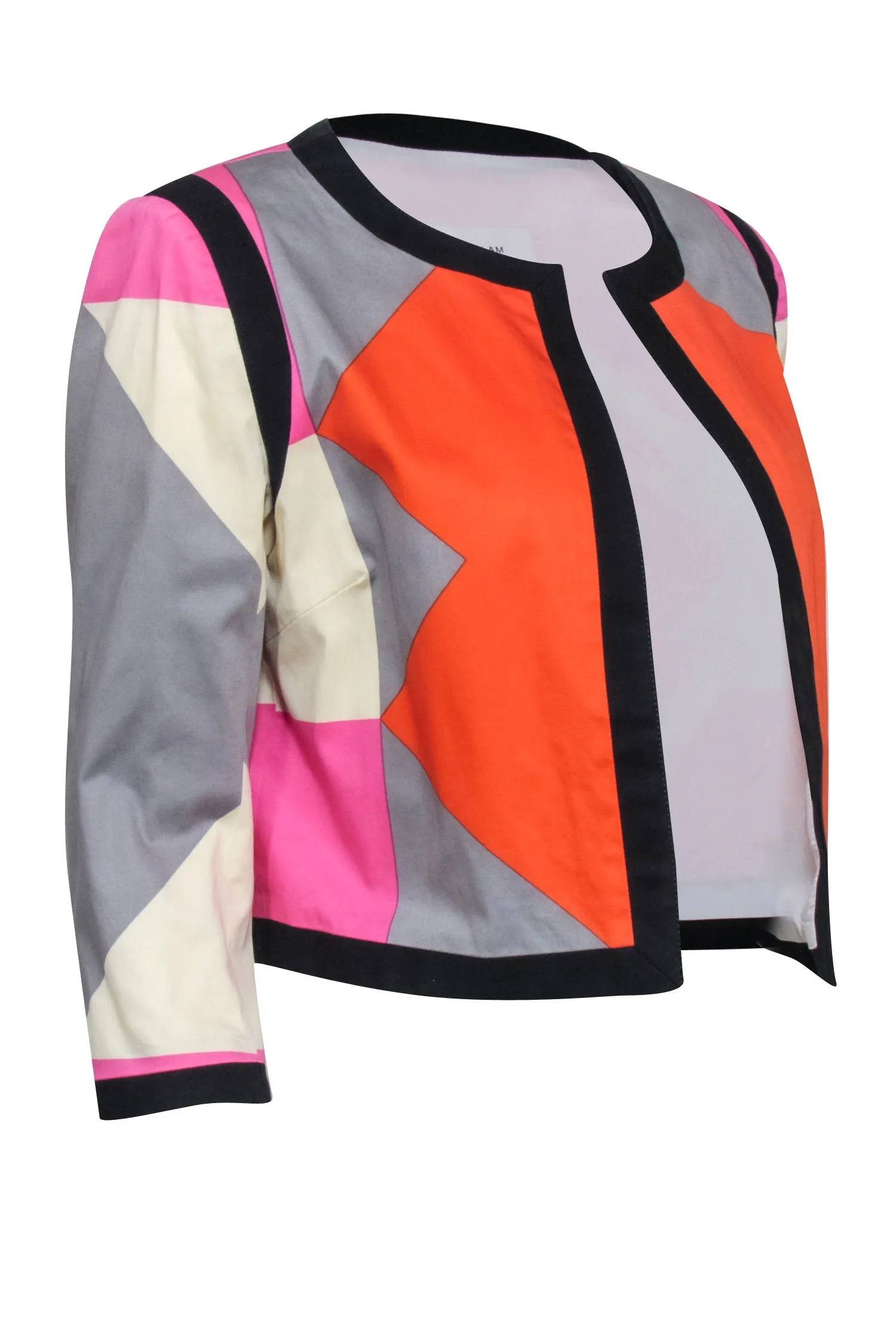 Derek Lam - Pink & Orange Abstract Print Cropped Open Jacket Sz 6