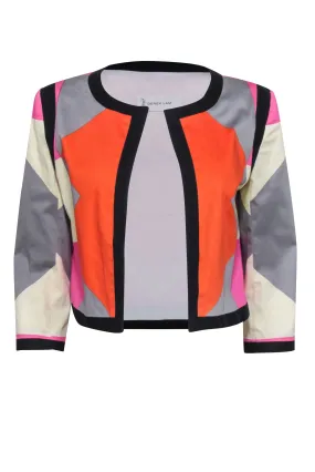 Derek Lam - Pink & Orange Abstract Print Cropped Open Jacket Sz 6