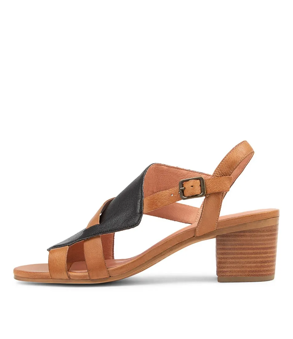 DJANGO & JULIETTE Baltimore Lrg Black Dark Tan Leather Sandals