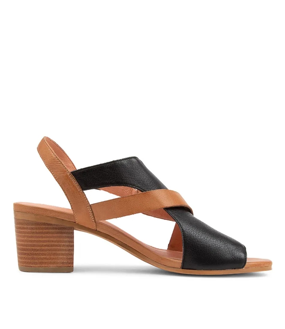 DJANGO & JULIETTE Baltimore Lrg Black Dark Tan Leather Sandals