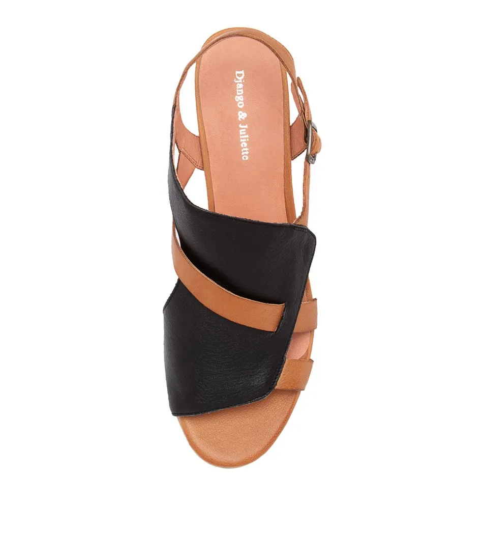 DJANGO & JULIETTE Baltimore Lrg Black Dark Tan Leather Sandals