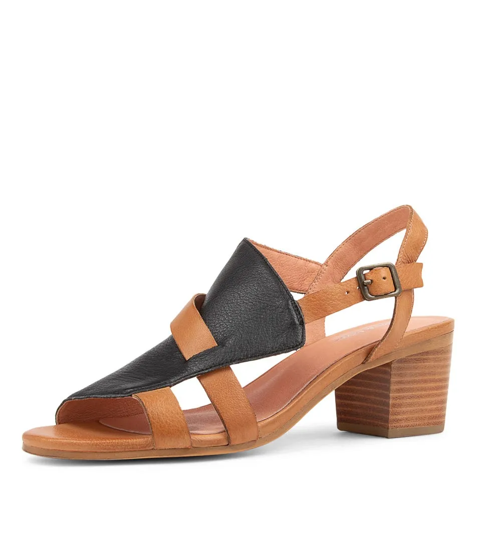 DJANGO & JULIETTE Baltimore Lrg Black Dark Tan Leather Sandals