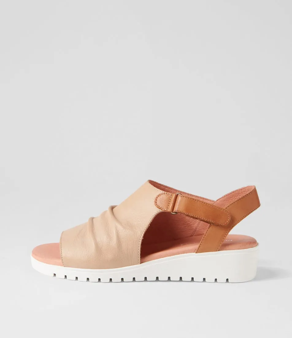 DJANGO & JULIETTE Mattie Camel Dark Tan White Leather Sandals