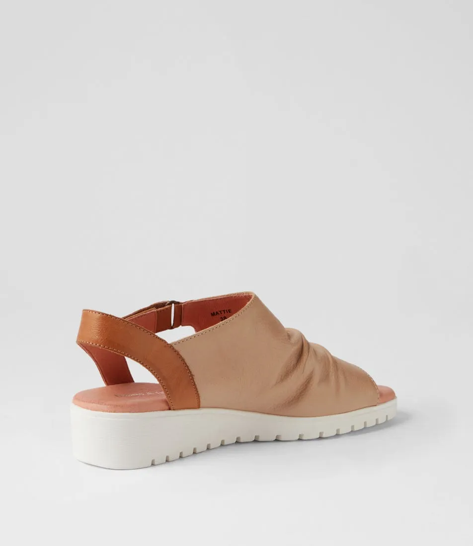 DJANGO & JULIETTE Mattie Camel Dark Tan White Leather Sandals