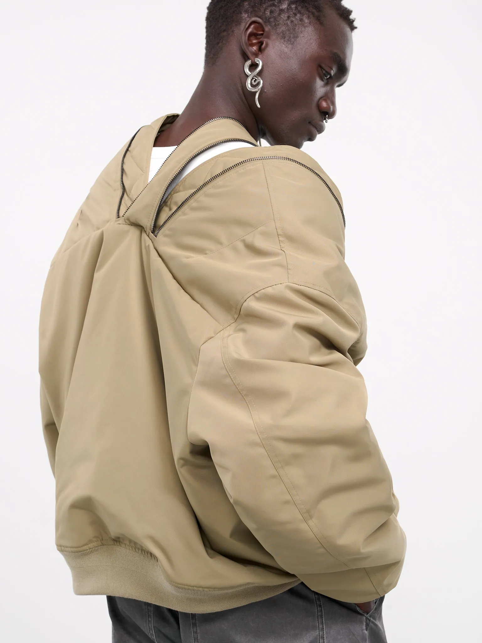 Double Zip Pinched Logo Bomber (203JA002-F493-DARK-BEIGE)