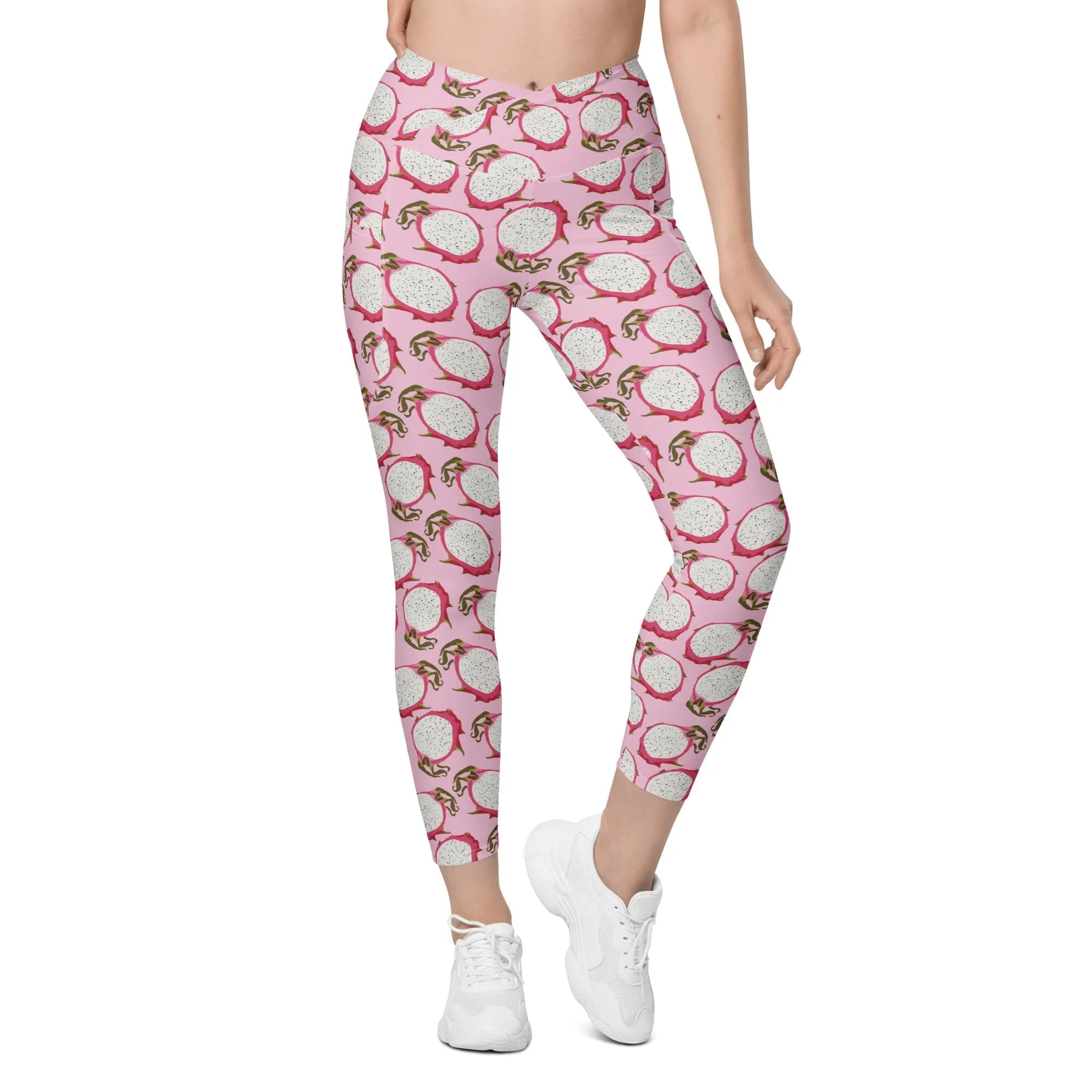 Dragon Fruit Pattern Crossover Leggings With Pockets