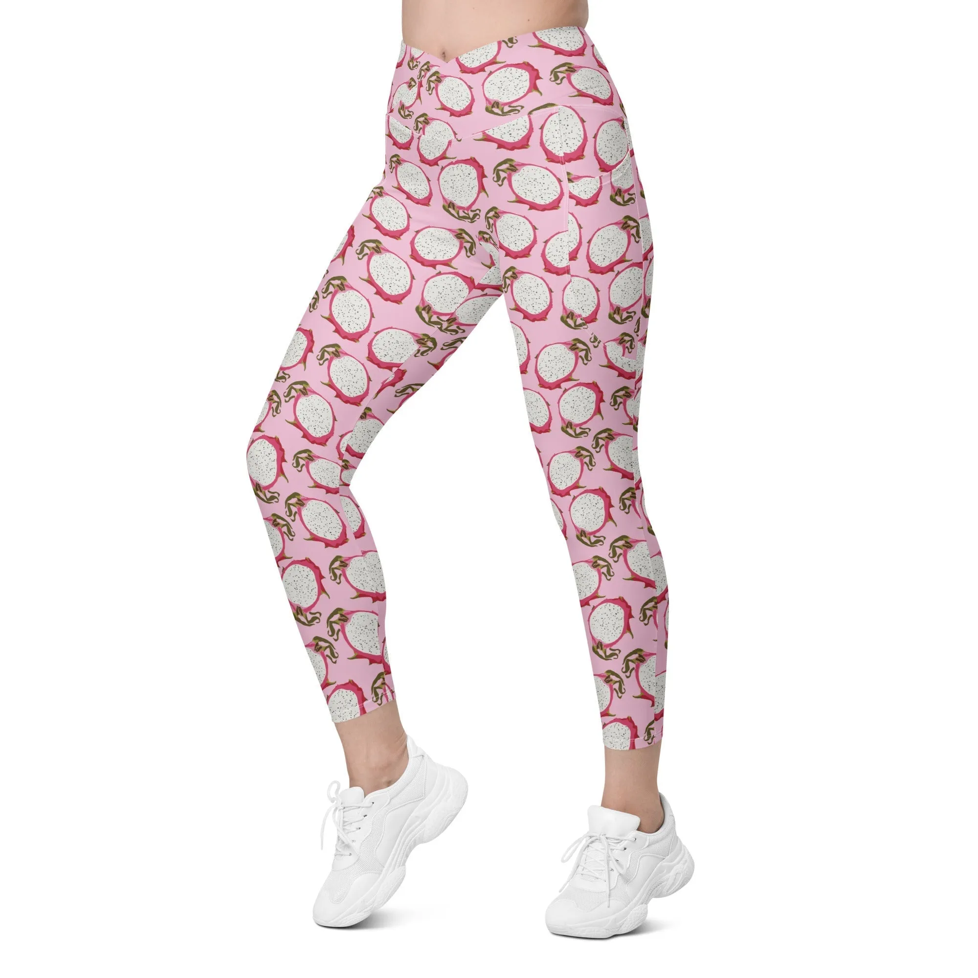 Dragon Fruit Pattern Crossover Leggings With Pockets