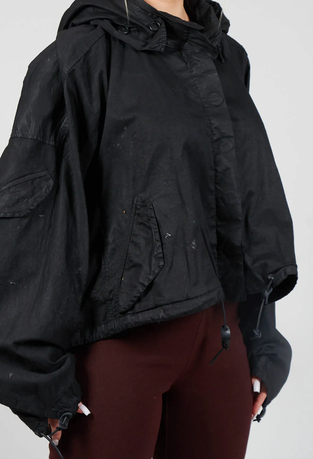 Drawstring Cropped Jacket in Black