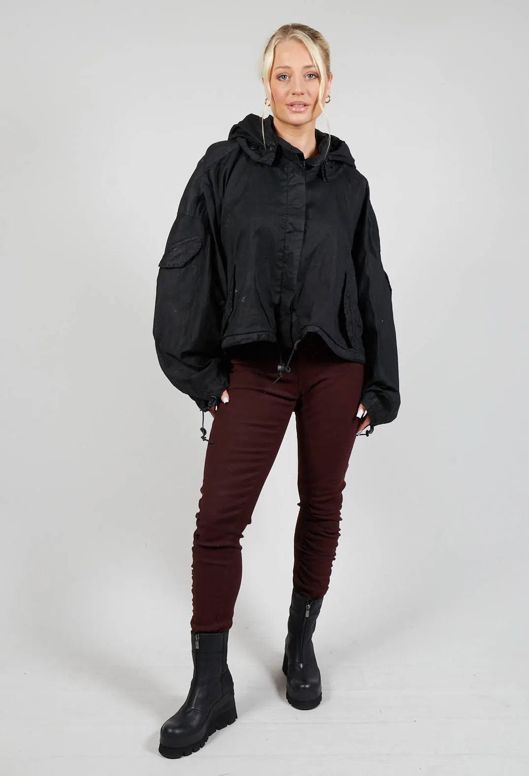 Drawstring Cropped Jacket in Black